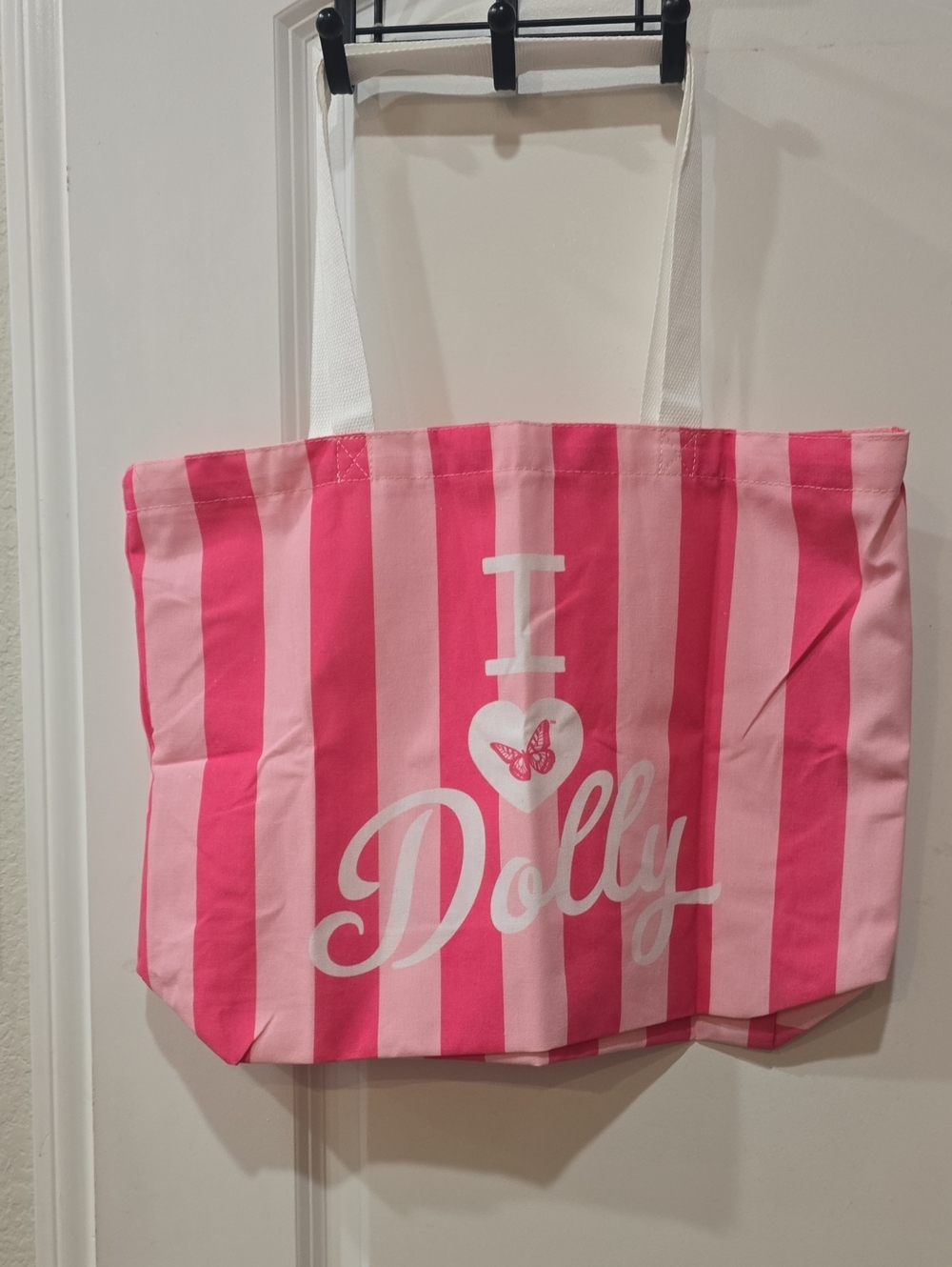 Dolly Parton Stripe 'I ♥ Dolly' Tote Bag- Pink - Picture 6 of 8